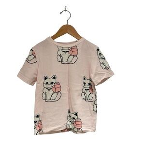 CAROLINE BOSMANS pink textured cat print blouse/t-shirt - size 6